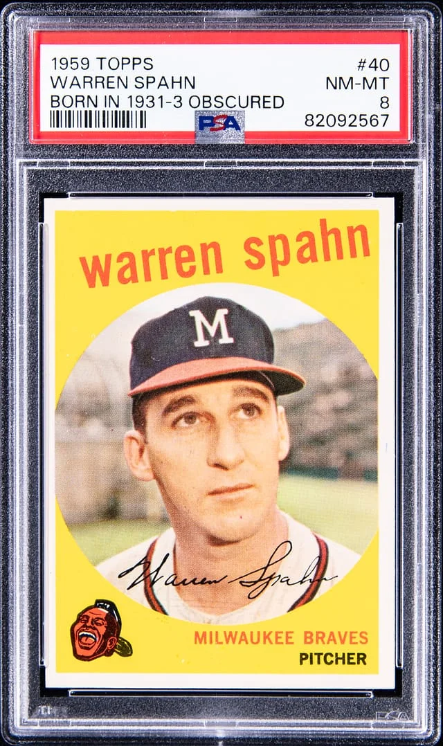 1959 Topps Warren Spahn, Born in 1931-3 Obscured #40 card image
