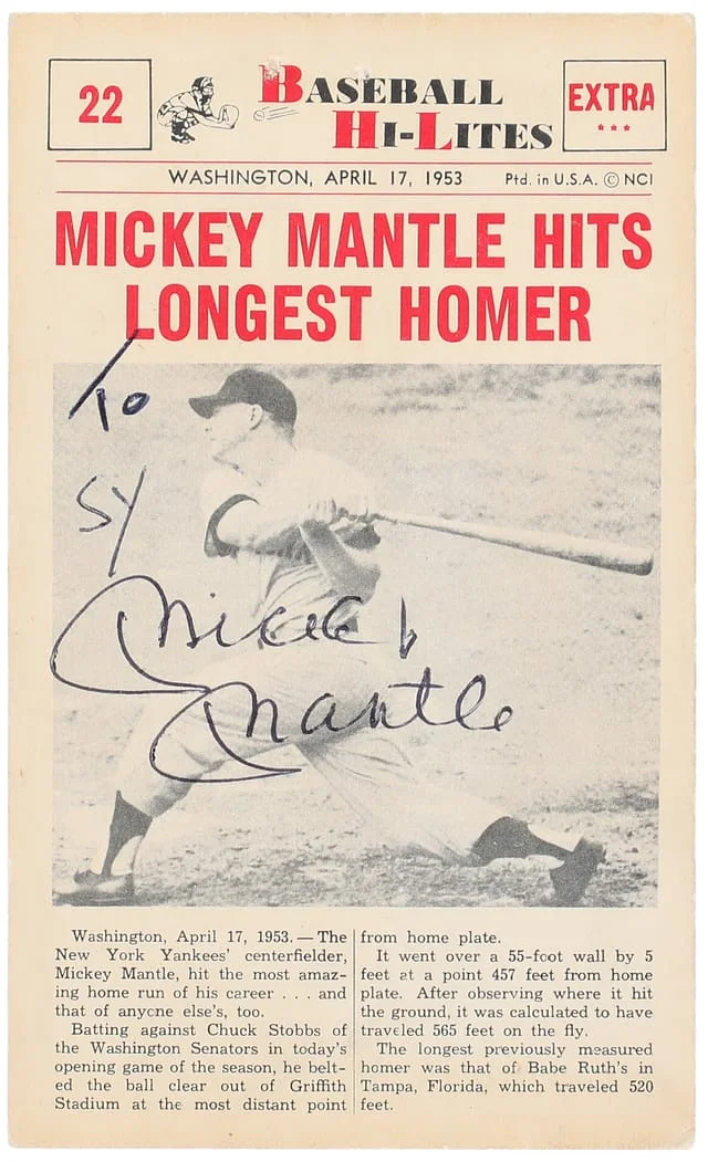 1960 Nu-Card Baseball Hi-Lites Mickey Mantle #22 card image