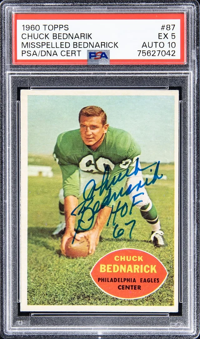 1960 Topps Chuck Bednarik, Misspelled Bednarick #87 card image