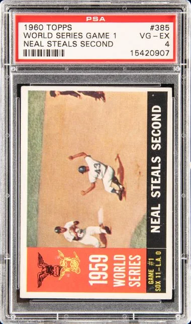 1960 Topps Neal Steals Second World Series Game 1 #385 card image