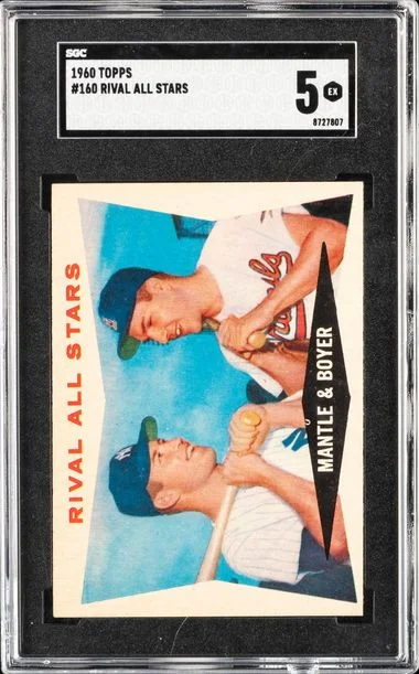 1960 Topps Rival All Stars Mantle & Boyer #160 card image