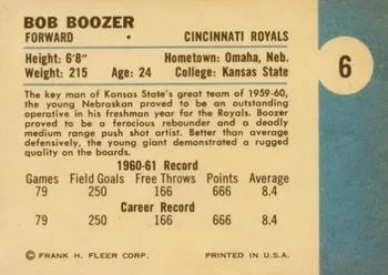 1961-62 Fleer Bob Boozer #6 card back image