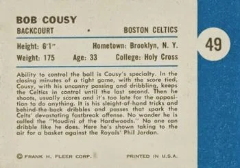 1961-62 Fleer Bob Cousy #49 card back image