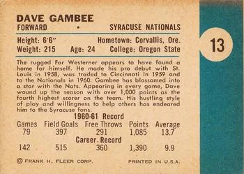 1961-62 Fleer Dave Gambee #13 card back image