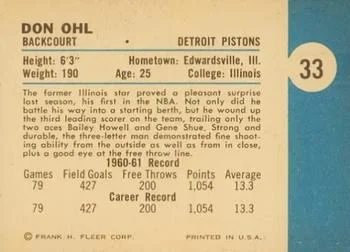 1961-62 Fleer Don Ohl #33 card back image