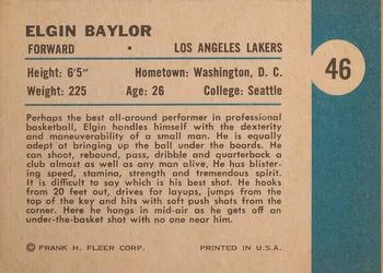 1961-62 Fleer Elgin Baylor #46 card back image