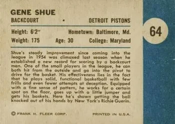 1961-62 Fleer Gene Shue #64 card back image