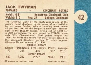 1961-62 Fleer Jack Twyman #42 card back image