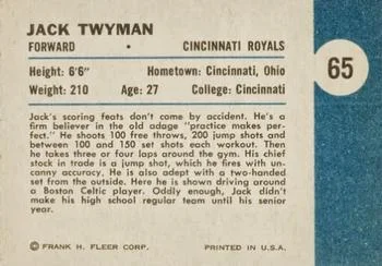 1961-62 Fleer Jack Twyman #65 card back image