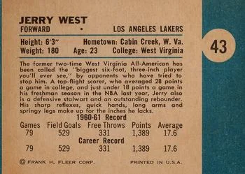 1961-62 Fleer Jerry West #43 card back image