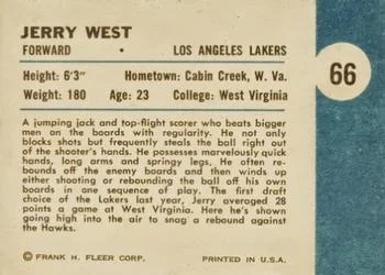 1961-62 Fleer Jerry West #66 card back image