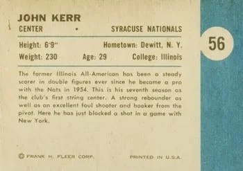 1961-62 Fleer John Kerr #56 card back image