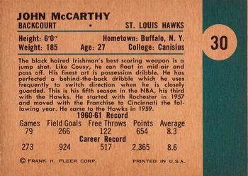 1961-62 Fleer John McCarthy #30 card back image