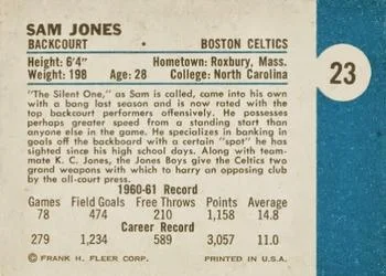 1961-62 Fleer Sam Jones #23 card back image