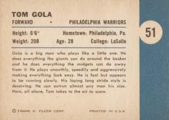 1961-62 Fleer Tom Gola #51 card back image