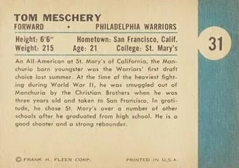 1961-62 Fleer Tom Meschery #31 card back image