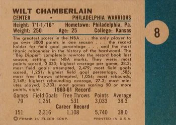 1961-62 Fleer Wilt Chamberlain #8 card back image