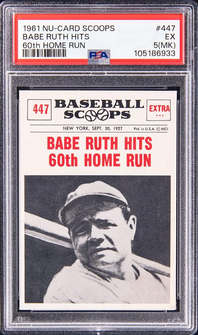1961 Card Scoops 60th Home Run Babe Ruth #447 card image