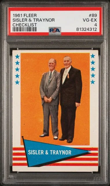1961 Fleer Sisler & Traynor Checklist #89 card image