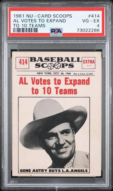 1961 Nu-Card Scoops AL Votes To Expand To 10 Teams #414 card image