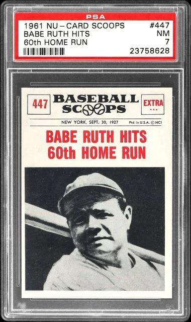 1961 Nu-Card Scoops Babe Ruth Hits 60th Home Run #447 card image