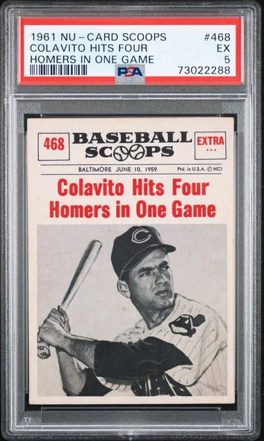 1961 Nu-Card Scoops Colavito Hits Four Homers In One Game #468 card image