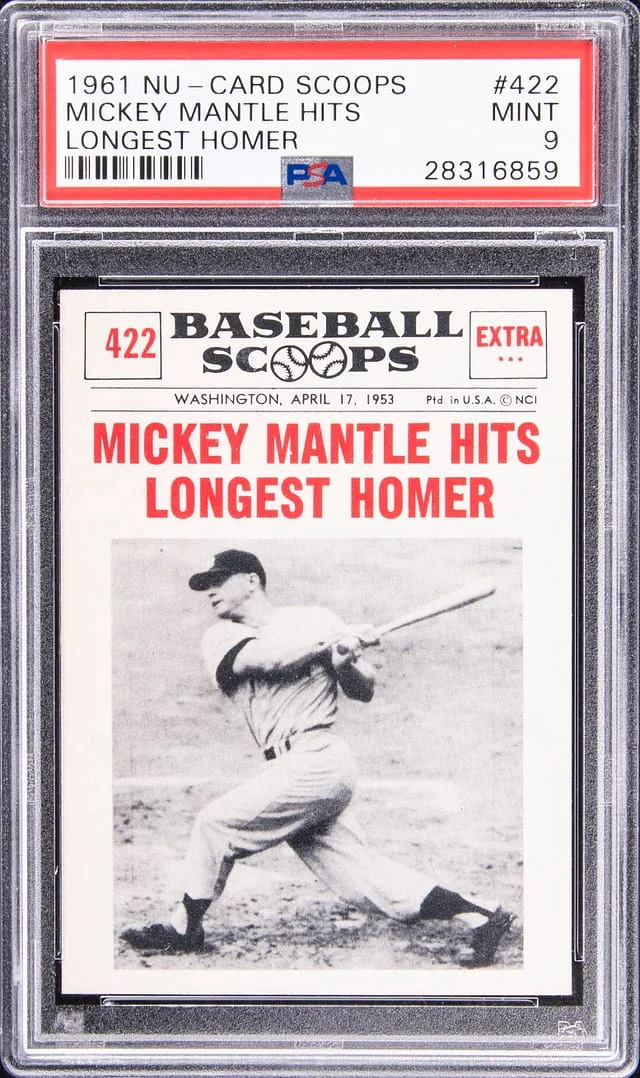 1961 NU-Card Scoops Longest Homer Mickey Mantle #422 card image