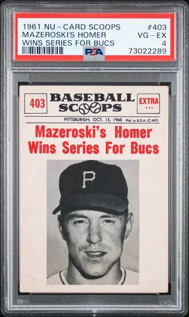 1961 Nu-Card Scoops Mazeroski's Homer Wins Series For Bucs #403 card image