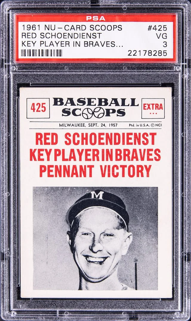 1961 Nu-Card Scoops Red Schoendienst Key Player In Braves... #425 card image