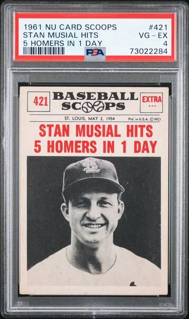 1961 Nu-Card Scoops Stan Musial Hits 5 Homers In 1 Day #421 card image