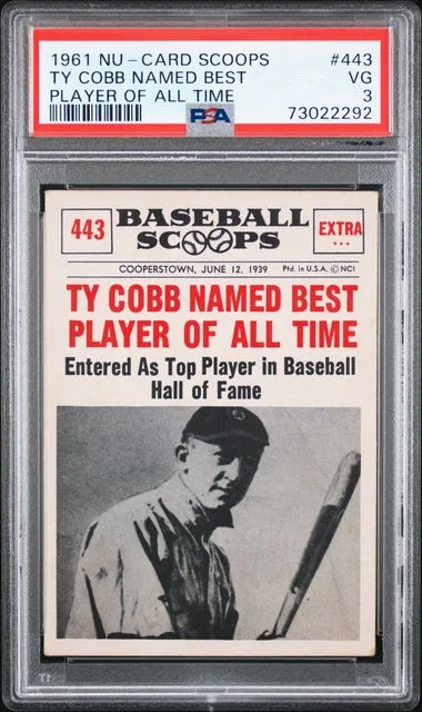 1961 Nu-Card Scoops Ty Cobb Named Best Player Of All Time #443 card image