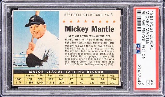 1961 Post Cereal Bill Wilen Collection Mickey Mantle #4 card image