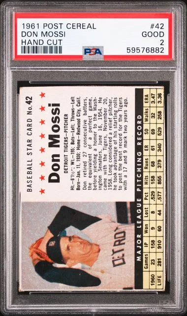 1961 Post Cereal Hand Cut Don Mossi #42 card image