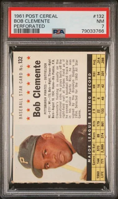 1961 Post Cereal Perforated Bob Clemente #132 card image