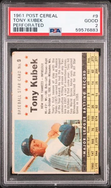 1961 Post Cereal Perforated Tony Kubek #9 card image