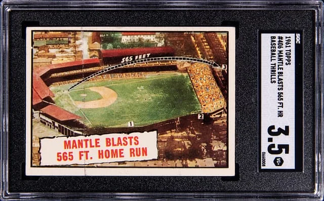 1961 Topps Baseball Mantle Blasts 565 Ft. Home Run Thrills #406 card image