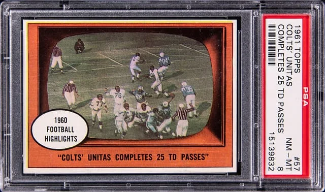 1961 Topps Colts Unitas Completes 25 TD Passes #57 card image