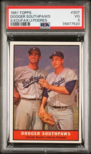 1961 Topps Dodger Southpaws S.Koufax/J.Podres #207 card image