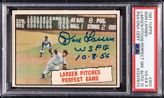 1961 Topps Don Larsen Larsen Pitches Perfect Game #402 card image