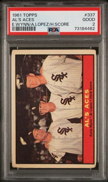 1961 Topps E.Wynn/A.Lopez/H.Score Al's Aces #337 card image