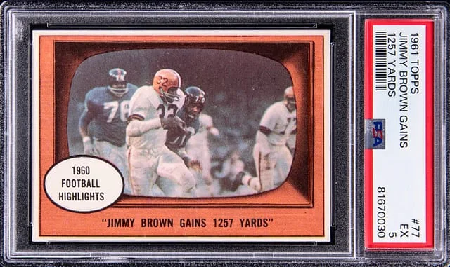 1961 Topps Jimmy Brown Gains 1257 Yards #77 card image