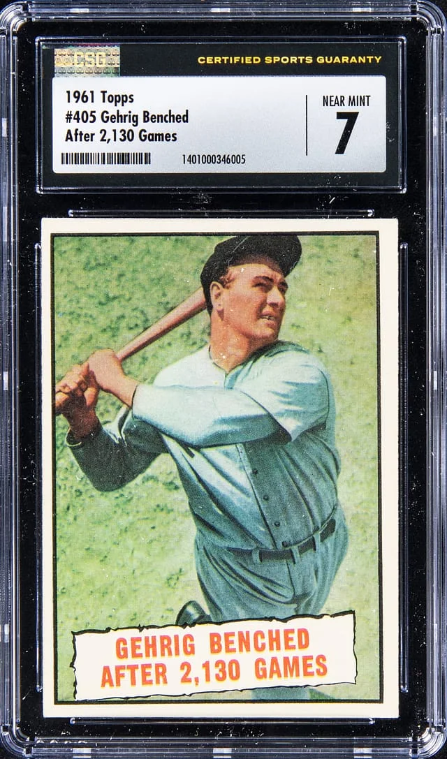 1961 Topps Lou Gehrig Gehrig Benched After 2,130 Games #405 card image