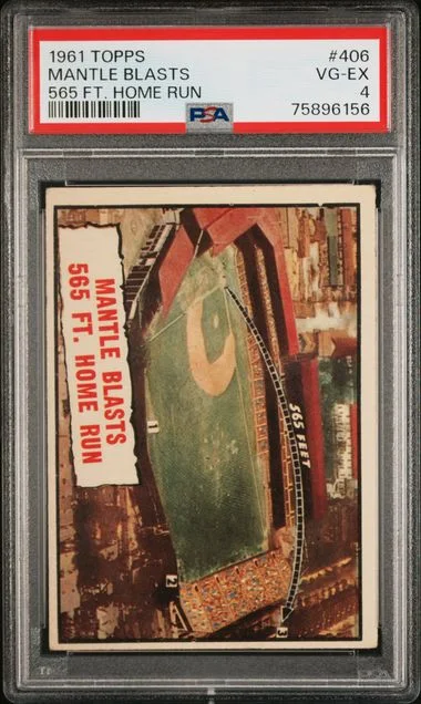 1961 Topps Mantle Blasts 565 Ft. Home Run #406 card image