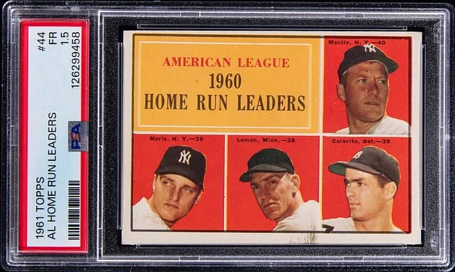 1961 Topps Mantle/Maris/Lemon/Colavito AL Home Run Leaders #44 card image