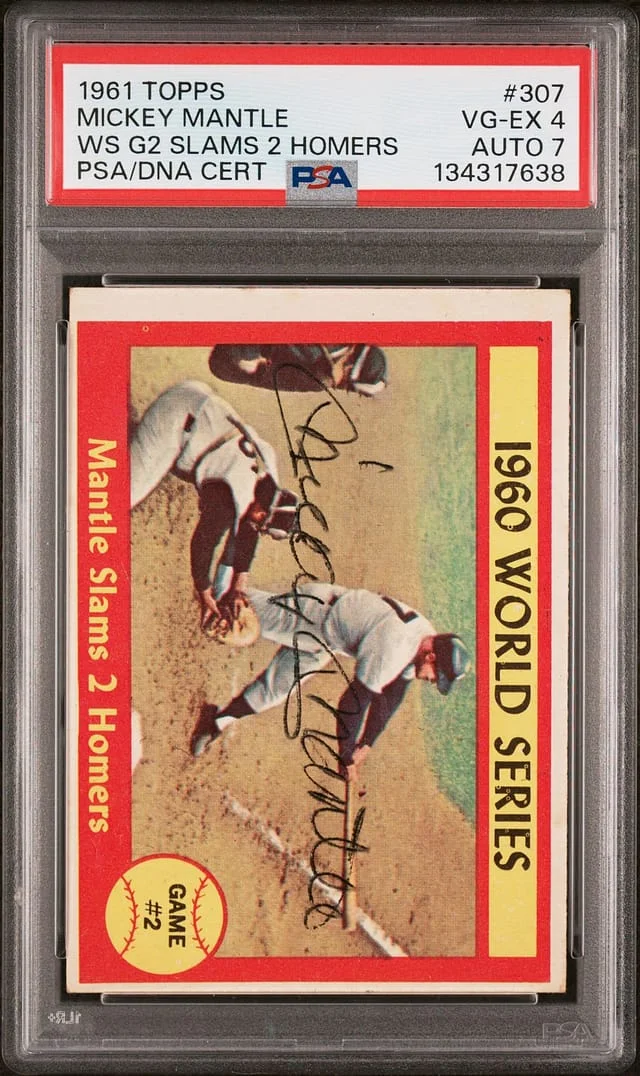1961 Topps Mickey Mantle World Series Game 2 Mantle Slams 2 Homers #307 card image