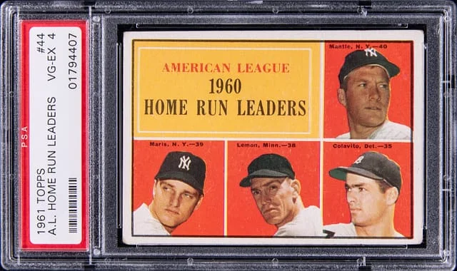 1961 Topps Mickey Mantle/Roger Maris/Jim Lemon/Rocky Colavito #44 card image