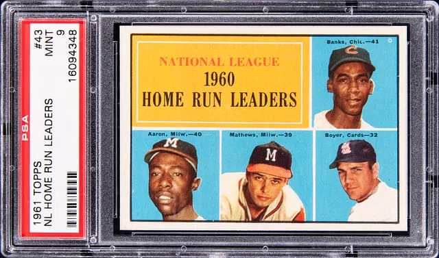 1961 Topps NL Home Run Leaders Banks/Aaron/Mathews/Boyer #43 card image