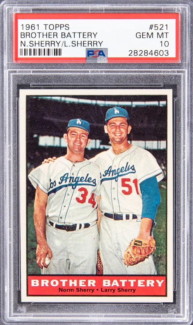 1961 Topps Norm Sherry/Larry Sherry Brother Battery #521 card image