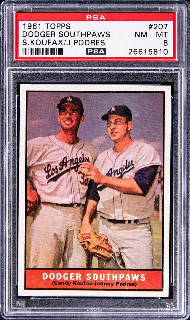 1961 Topps Sandy Koufax/Johnny Podres Dodgers Southpaws #207 card image