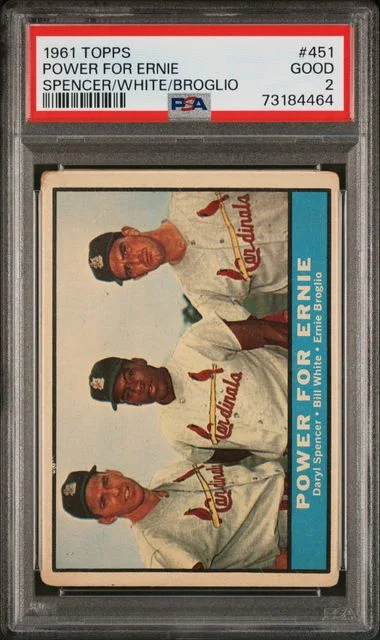 1961 Topps Spencer/White/Broglio Power For Ernie #451 card image